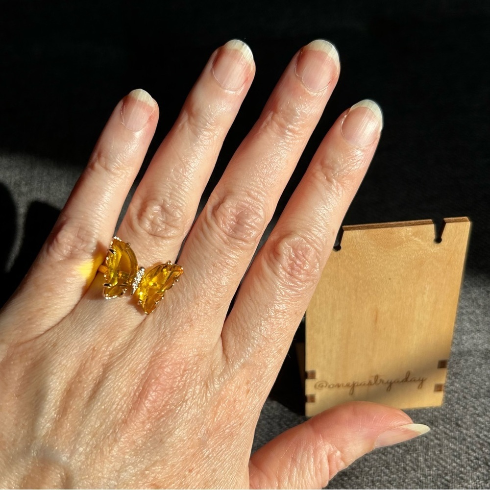 Pretty YELLOW Butterfly Gemstone Fashion Ring, Gold, Adjustable